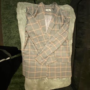 Missguided grey/pink boyfriend plaid blazer NWOT